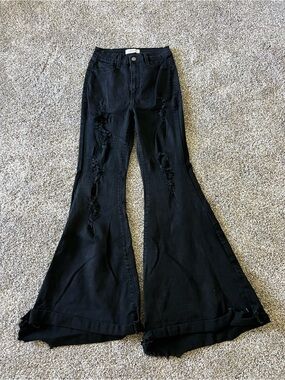 Black Distressed Flare Jeans